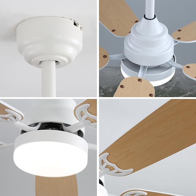 NicBex Ceiling Fan 52 Inch Indoor Modern Ceiling Fans with LED Light and Remote Control 6 Wind Speed Ceiling Fan with 5 Blades and Double Finish for Living Room, Bedroom, White