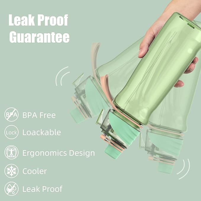 FEIJIAN Mist Water Bottle,22oz Sports Water Bottle with 2-IN-1 Mist & Sip Function, BPA-Free Plastic Water Bottles, Misting Water Bottle, Leakproof & Lightweight, Ideal for Fitness and Outdoor, Green