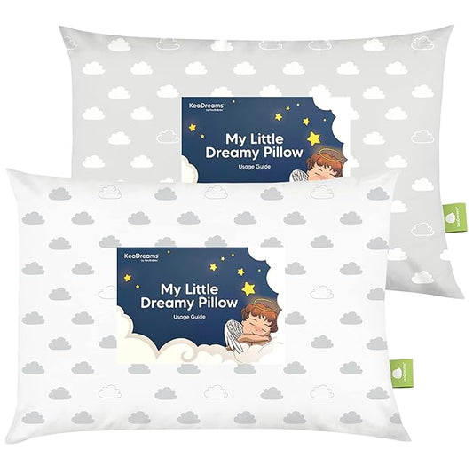 2-Pack Toddler Pillow - Soft Organic Cotton Toddler Pillows for Sleeping - 13X18 Small Pillow for Kids - Kids Pillows for Sleeping - Kids Pillow for Travel, School, Nap, Age 2 to 5 (Cloud)