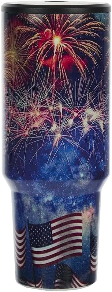 4th of July Americana Fireworks & Flags 40 Oz Stainless Steel Tumbler