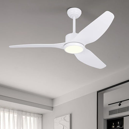 White Ceiling Fan with Light Remote 52in Timing 6Speeds Silent DC Motor 3CCT LED Light with Memory Lighting Function Indoor Outdoor Fan Farmhouse Bedroom Living Room use