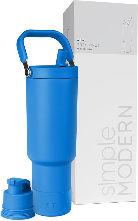 Simple Modern Trek Pivot | 40oz Flip Straw Tumbler with Handle | Water Bottle & Boot | Interchangeable Straw & Chug Lids | Insulated Stainless Steel Jug | Gym Sports Outdoors | Supersonic Blue