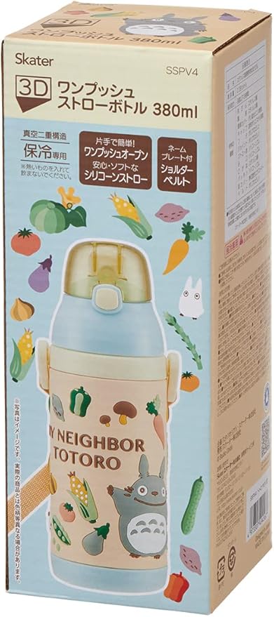 Skater SSPV4 Stainless Steel Children's Water Bottle, 12.8 fl oz (380 ml), Drinking Straw, 3D, My Neighbor Totoro, Diluted Color, Ghibli