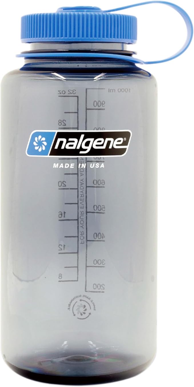 Nalgene Sustain Tritan BPA-Free Water Bottle Made with Material Derived from 50% Plastic Waste, 32 OZ, Wide Mouth,Smoke Grey