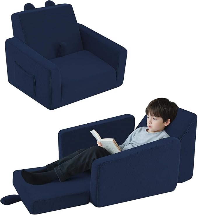 MeMoreCool Folding Toddler Chair, Cmofy Plush Fold Out Kids Couch Sofa, Convertible Kid Sofa Bed, Flip Out Baby Recliner for Toddlers 1-3 Girls Boys