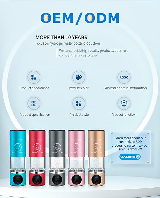 Premium Waterproof Hydrogen Water Ionizer Bottle with LED Light, Magnetic Charging Port, 6000 ppb Hydrogen Content, SPE Electrolysis Technology, Bottom Vent to Discharge Gases. (Grey)