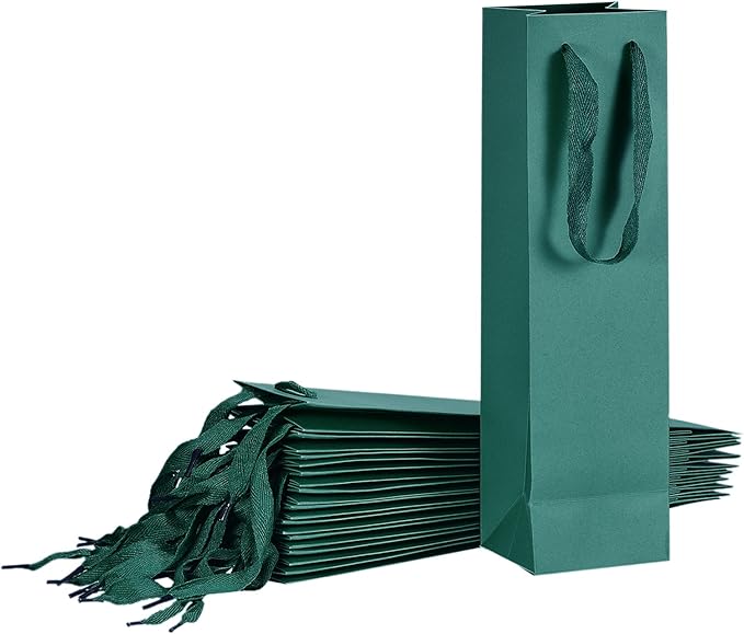uxcell Wine Bags, 24pcs Light Green 4 x 4 x 14 In Wine Gift Bags with Handles Paper Wine Tote Bag for Wedding Birthday Christmas Party Supplies