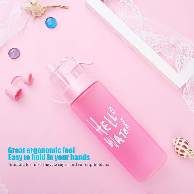Emopeak 580ML Misting Water Bottle, 20OZ Sports Water Bottle with Spray Mist for Outdoor Hydration, BPA-Free Mist Water Bottle (Pink Frosted, 580ml/20oz)