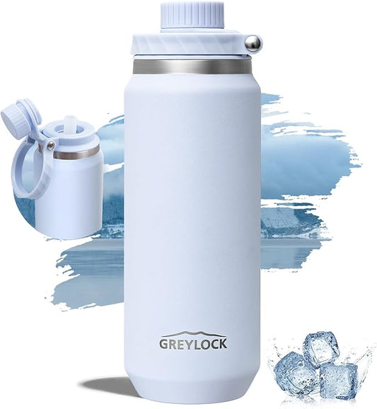 Greylock 20 oz Water Bottle Insulated, BPA-Free Reusable Water Bottles Stainless Steel, Leak Proof Kids Travel Water Bottle with Straw Lid, Double-Wall Vacuum Insulation, 24 Hours Cold (Glacier Blue)