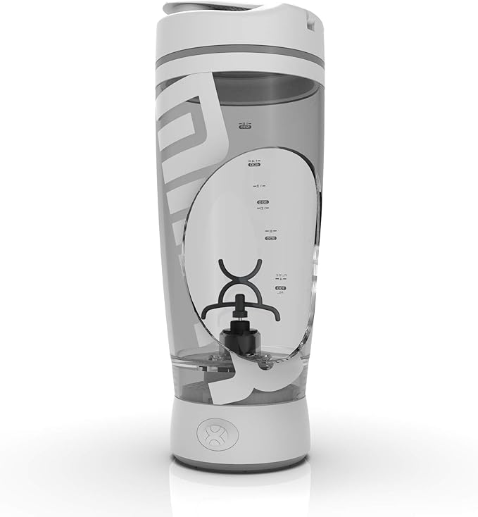 Promixx Original Shaker Bottle (MiiXR Edition) - Battery-powered for Smooth Protein Shakes - BPA Free, 20oz Cup (White/Gray)