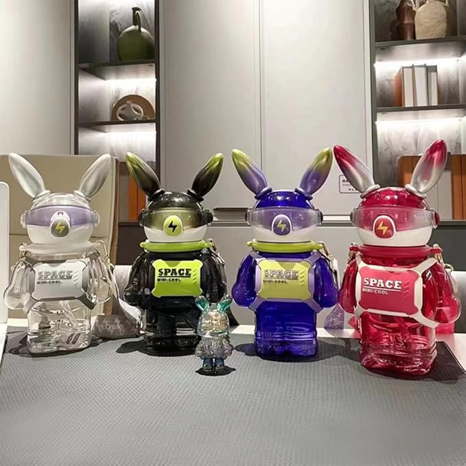 37 Oz Rabbit Water Bottle With Straw, Cool Lightning Space Rabbits Cup, Portable Outdoor Water Bottle, Suitable For Adults And Children Fitness Sports (Pink)