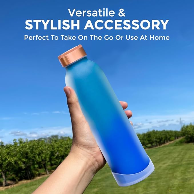 Copper Water Bottle 30 oz 900 ml | 100% Pure Copper With Added Health Benefits | Ergonomic Design | Water Bottle for School, Office | Leakproof, Durable, Lightweight | Easy to Clean, Ombré Blue