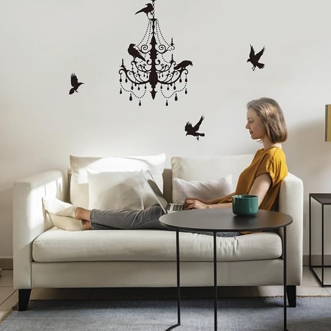 SUPERDANT Halloween Wall Stickers Gothic Chandelier Wall Decals Crow Wall Sticker Halloween Stickers for Kids Halloween Window Decoration for Halloween Party Decorations