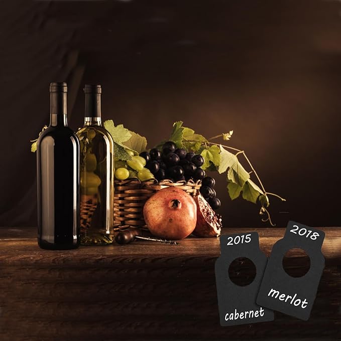 Wine Bottle Tags for Cellar Collection, Champagne,Hanging Labels for Name,Year,Tasting Notes (300Pack-Black)