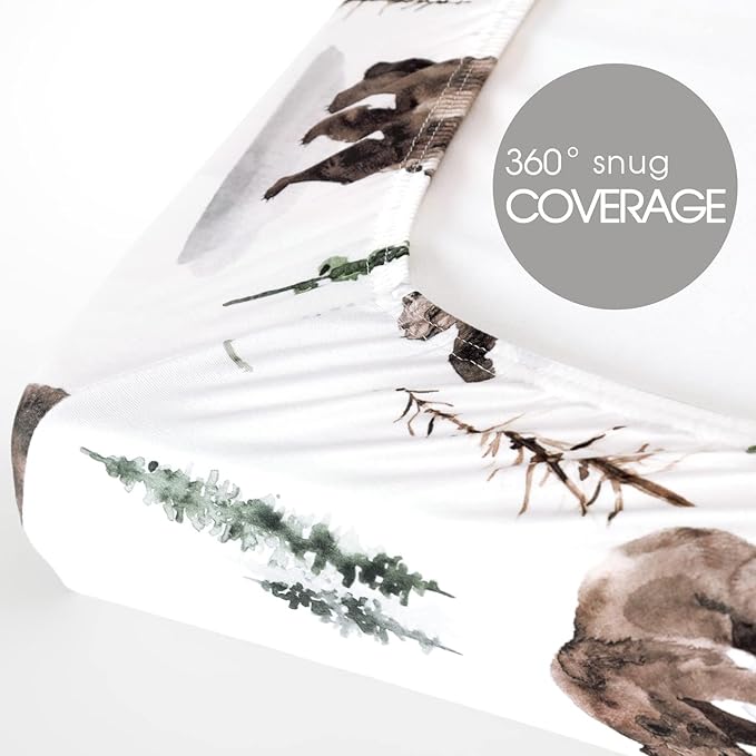 GRSSDER Stretchy Ultra Soft Jersey Knit Fitted Pack n Play Sheets Set 2 Pack, Neutral Portable/Mini Cribs Sheets, Fit Playpen Mattress Pads Safe and Snug, Jungle Bear/Rainbow for Baby