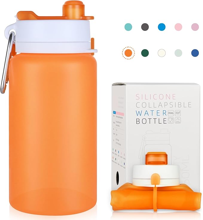 Collapsible Water Bottle, Foldable Water Bottle BPA Free Reusable Lightweight Leak-Proof Travel Silicone Water Bottle for Travel, Gym, Hiking, Office, Camping