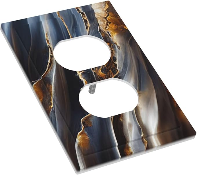Gradient Abstract Ripple Blue Gold Marble Printed Single Duplex Wall Plate Covers Light Switch Cover 1 Gang Outlet Plate Decorative Switchplate Covers Electrical Faceplate for Kitchen Bathroom Decor