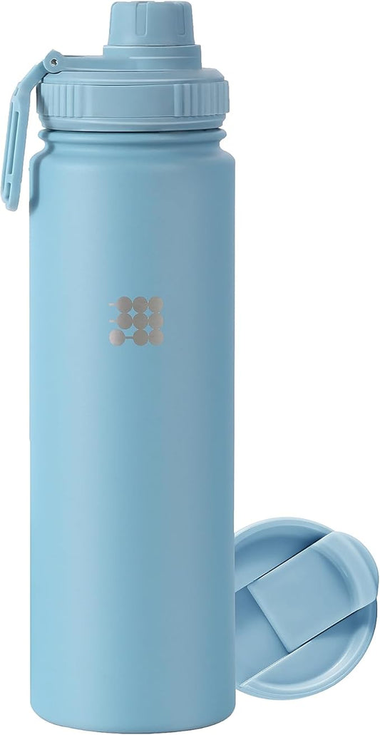 Cubitt Insulated Sports Hydro Water Bottle 24 oz, 2 Lids (Coffee Lid and Wide Mouth Twist Sports Lid), Stainless Steel, Double Walled. Cold for up to 24 hours, Hot for up to 12 hours. (Blue 24 oz)