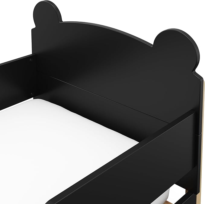 Storkcraft Teddy Bear Toddler Bed (Black with Driftwood) - GREENGUARD Gold Certified, includes Toddler Safety Guardrails, Fits Standard Crib & Toddler Mattress, Stylish 2-Tone Design