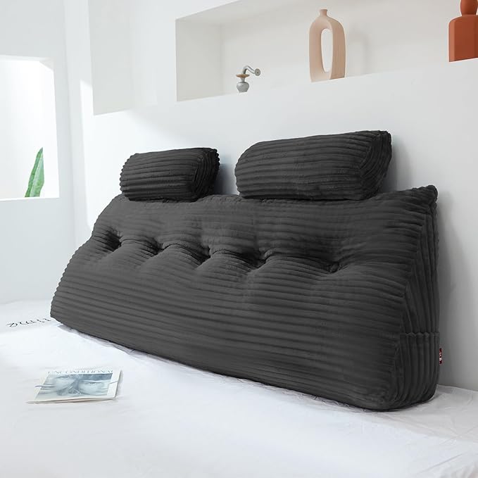 Headboard Wedge Pillow with 2 Pack Neck Roll Pillow Large Headboard Pillow Queen Wedge Pillow Headboard Soft and Supportive Bed Rest Reading Pillows for Sitting in Bed with Removable Cover