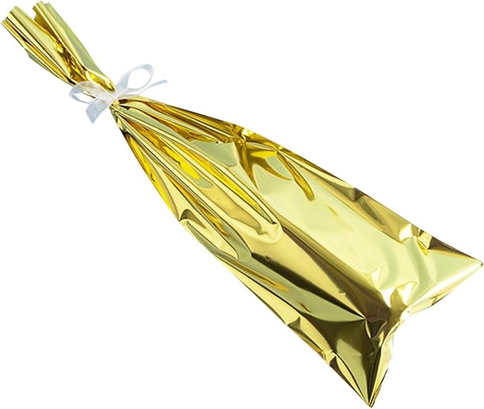 Mewutal 30 pcs Wine Packaging Bags Gold Wine Bottle Bags Shining Present Wrap Bags With White Ribbons for Wedding Holiday Party (18" x 6.5")