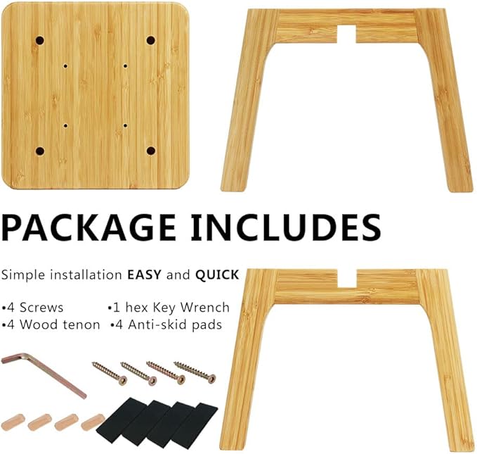 Bamboo Wood Step Stools for Kids Adults - Small Step Stool - Bedside Bed Steps Foot Stool for High Beds Great for Kitchen Bathroom Bedroom Anti-slip 350 Lbs Capacity (Large Square)