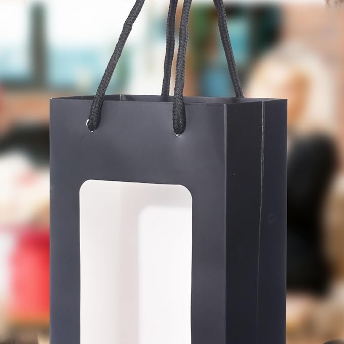 Megitzuu Wine Bottle Gift Bags With Window, 10 Pack Reusable Kraft Paper Wine Gift Bags for Wine Bottle Birthday Party Wedding Bridal Shower Gift Supplies