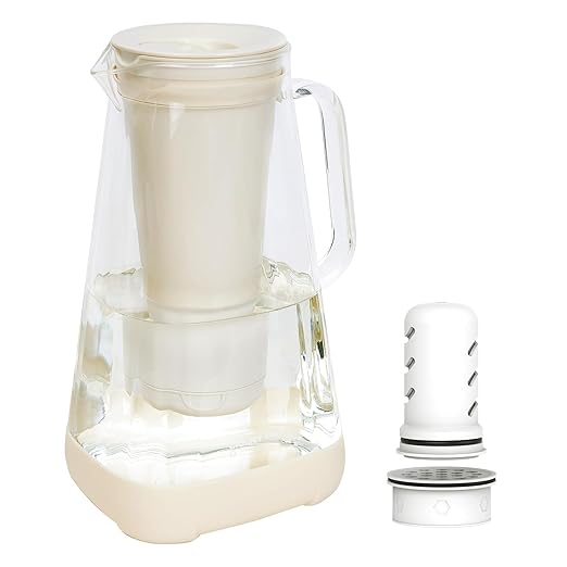 GLACIER FRESH Glass Water Pitcher for Tap and Drinking Water with Membrane and Activated Filter, Reduces Chlorine and Lead Taste, Food Grade and BPA Free Materials, 10-Cup, White