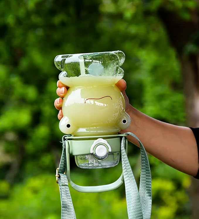 Cute Frog Water Bottle Portable Large Clear Sports Water Bottles with Straw and Strap 29oz for Girls,Women