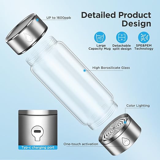 Hydrogen-Water-Bottle-Generator - Water Ionizer to Enhance Water Quality in Just 3 Minutes,Portable Hydrogen Water Machine Suitable for Home,Work and Travel