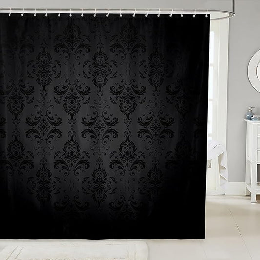 Feelyou Black Damask Shower Curtain 72"x78" Kids Vintage Floral Bathroom Shower Curtain Set for Boys Girls Teens Antique Victorian Baroque Bath Curtain Baroque Style Bathroom Accessories
