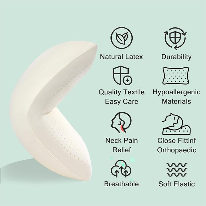 Talalay 100% Natural Premium Latex Pillow, Standard Bed Pillow with Removable Cotton Cover, Helps Relieve Pressure, Sleeping Pillow Suitable for Back and Side Sleepers, as Travel Pillow, Best Gift