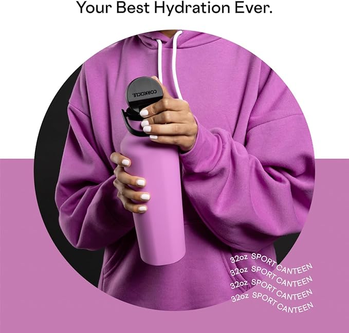 Corkcicle Insulated Canteen Travel Water Bottle, Triple Insulated Stainless Steel, Easy Grip Quick Sip Cap, Keeps Beverages Cold for 25 Hours or Warm for 12 Hours, 32oz, Fuchsia