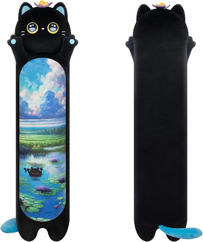 Long Cat Plush Kawaii Kids Plush Toy Pillows, Cute Black Cat Stuffed Animals Soft Plushies, Kitten Big Plush Toys Throw Body Pillow Doll Gift for Girls Boy (Butterfly Black Cat 20 Inches)