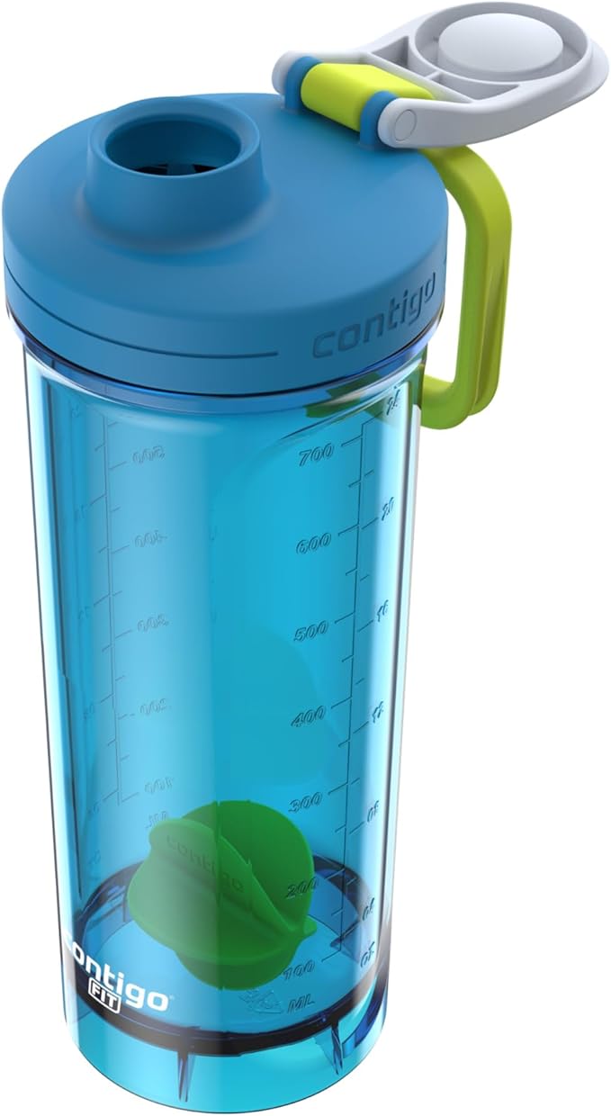 Contigo Shake & Go Shaker Bottle, 28oz, Single Pack, Blue Poppy/Coral