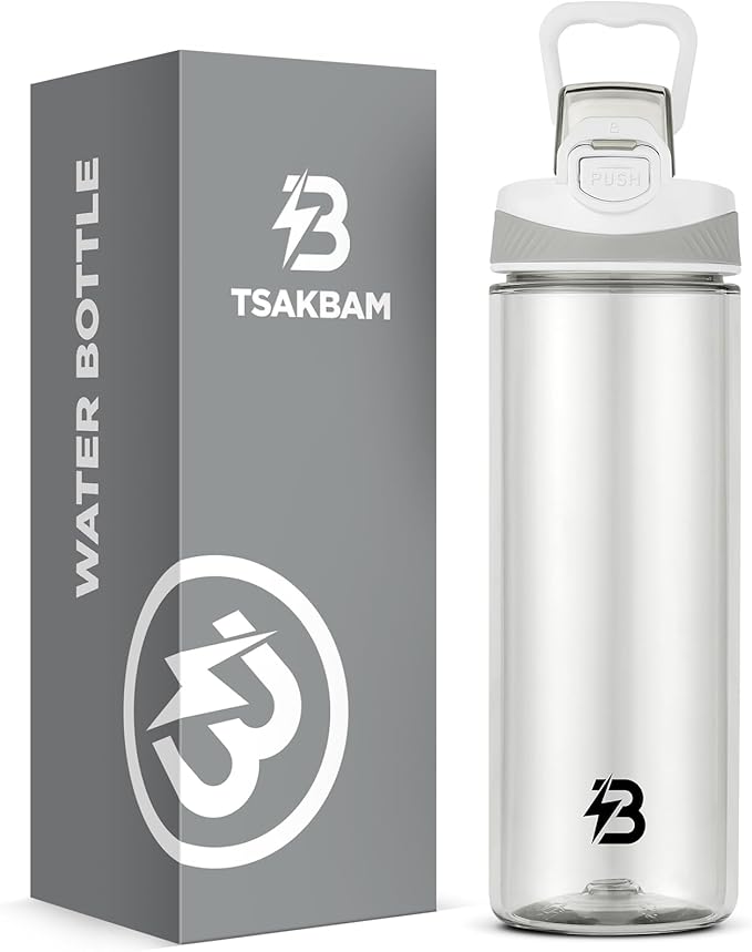 Clear Water Bottle, Reusable Sports Water Bottle Tritan with Leak-Proof Flip Top Lid and Carry Handle for Travel, Gym, Office, Outdoor (White, 21 Oz)