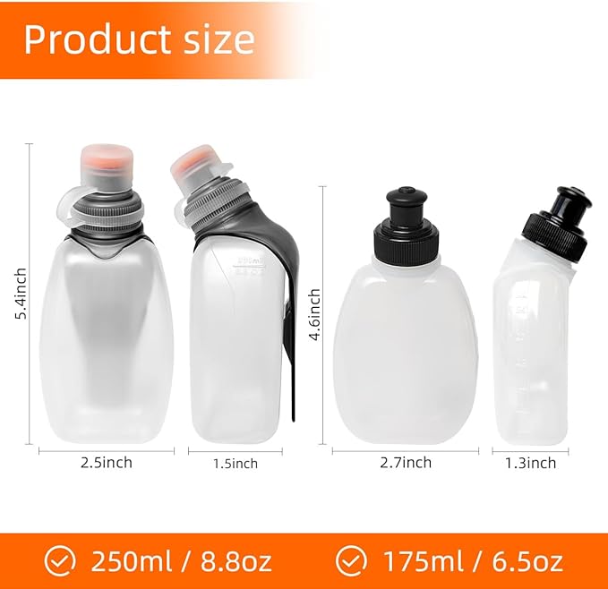 GYGYL 2Pcs BPA Free Running Water Bottle, Portable Lightweight Sports Water Bottle for Running, Cycling, Walking, Indoor, Outdoor(1pcs 175ml/6 oz, 1pcs 250ml/8 oz)
