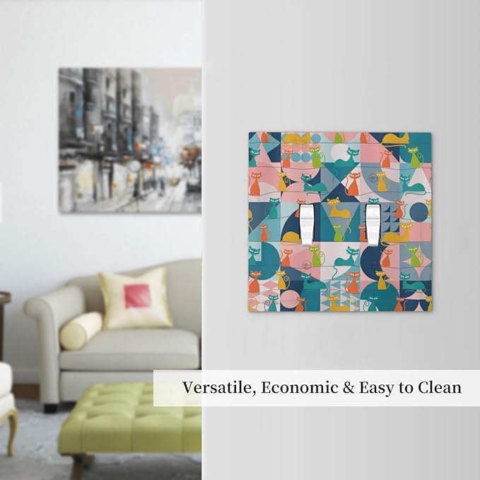 Mid Century Modern Atomic Cute Cats Double Toggle Light Switch Covers 2 Gang Wall Plate Dual Decorative Switchplate Electrical Faceplate for Kidroom Nursery Bedroom Decor