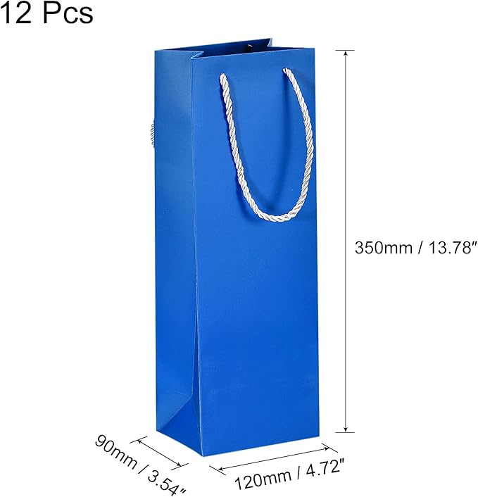 uxcell Wine Bags, 12pcs Blue 5 x 4 x 14 In Wine Gift Bags with Rope Handles Paper Wine Tote Bag for Wedding Birthday Christmas Party Supplies