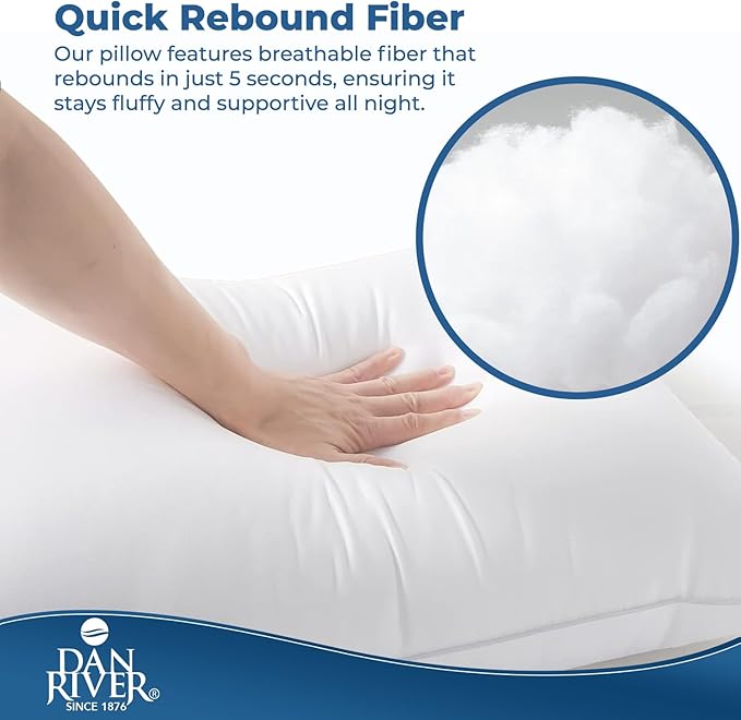 DAN RIVER Double Needle Pillows Queen (20x28), Set of 2 | White Hotel Pillows | Cooling Pillow for Side Sleepers | Back Sleeper Pillows | Best Pillows for Sleeping | Dorm Room Essentials