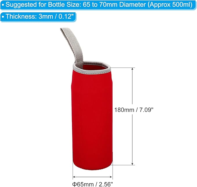PATIKIL 65mmx180mm Water Bottle Sleeve, 4 Pack Neoprene Insulated Bottle Bag Holder Carrier Pouch with Finger Strap, Red