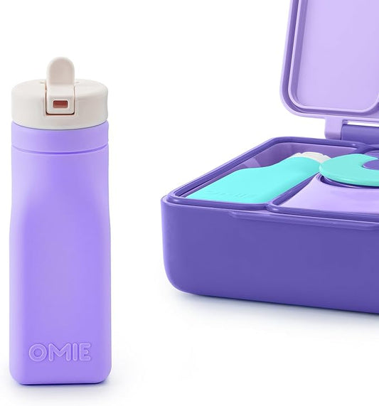 OmieBox Reusable Silicone Water Bottle - 8.7 oz, Straw Top, BPA-Free & Phthalate-Free, Leak-Proof (Purple)