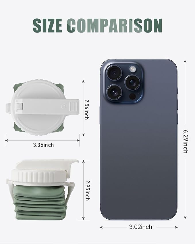 Opard Collapsible Water Bottles 21 Oz - BPA Free, Leak Proof, Foldable Silicone Collapse Water Bottle with Straw, Easy to Compact and Expandable, Travel Essentials Accessories (Green + Pink)