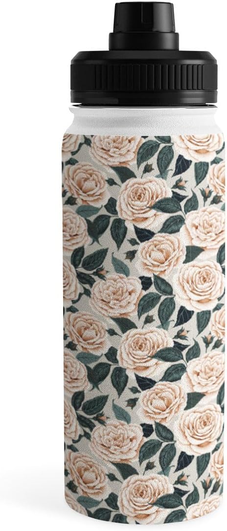 Deny Designs Water Bottle, Sport Lid 18 oz, Avenie A Realm of Roses White