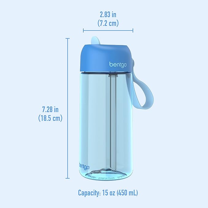 Bentgo Kids Water Bottle - Leak-Proof, Durable Tritan™, BPA-Free 15 oz. Cup for Kids/Toddlers Ages 3+ - Flip-Up Straw & Dishwasher Safe for School, Sports, Daycare & Camp (Blue)