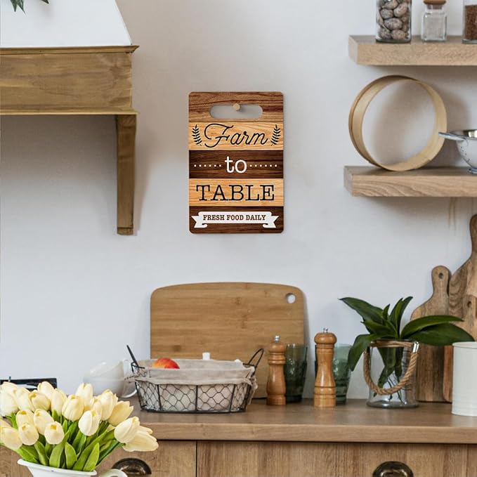 Farmhouse Kitchen Decor, Kitchen Signs Wall Decor, Wall Decor for Kitchen, Kitchen Decorations, Kitchen Door Wall Hanging Decor, Farm to Table Fresh Food Daily Wood Sign 8 x 12 Inch