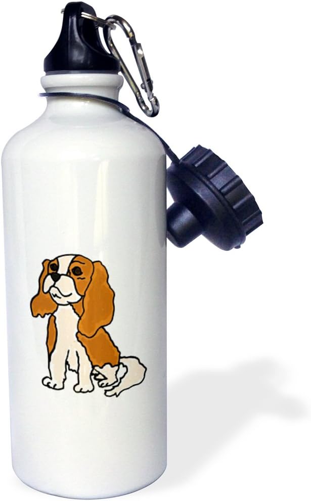 3dRose Cute Cavalier King Charles Spaniel Puppy Dog Art-Sports Water Bottle, 21oz , 21 oz, Multicolor
