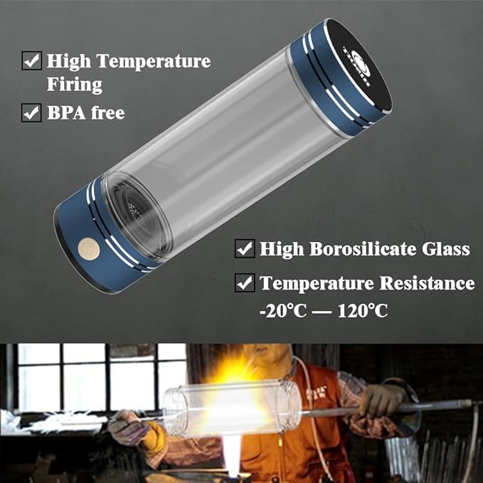 Hydrogen Water Bottle Maker Machine Hydrogen Water Generator Ionizer with SPE and PEM Technology 17oz Dantin Blue