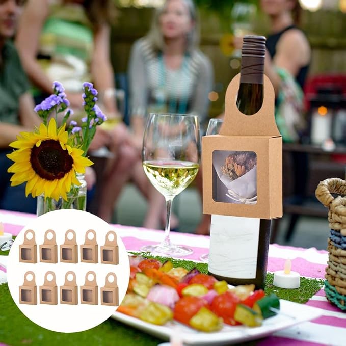 HomeSoGood 20Pcs Kraft Paper Wine Bottle Box with Window Hanging Foldable Gift Boxes for Gifts Candy Holds Wine Bottles Decoration
