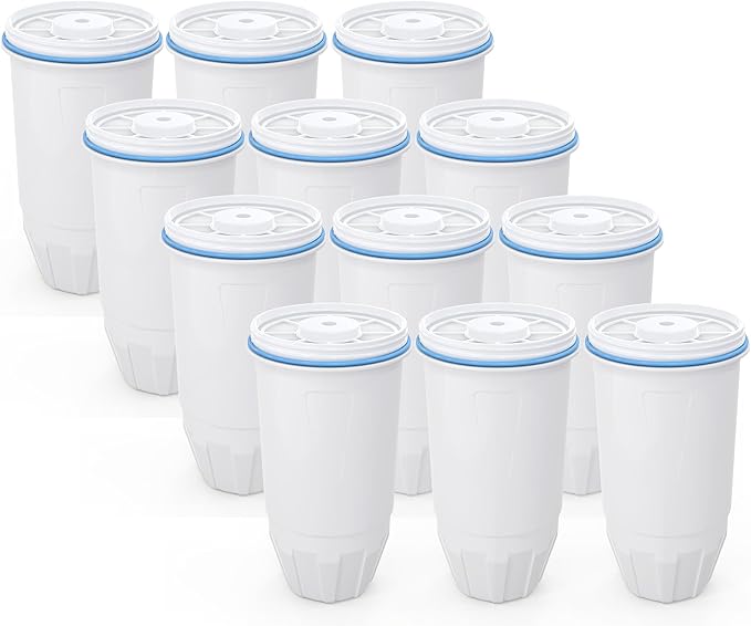 Water Filter Replacement Compatible with Zero Pitcher and Dispenser ZR-001 ZR-017 ZR-004 ZP-006 ZD-013 ZS-008, Multi-Stage Filter System, Reduce Lead, Chromium, and PFOA/PFOS, Pack of 12